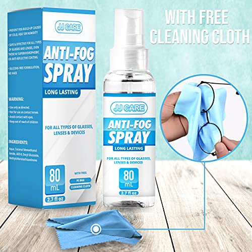 Jj Care Anti Fog Spray For Glasses (2.7 Fl Oz) No Fog Glasses Spray With Free Pe Bag & Cleaning Cloth, Up To 800 Sprays, Eyeglass Defogger Spray For Mask Wearers, Goggles, Helmets (Pack Of 1) #TOP2