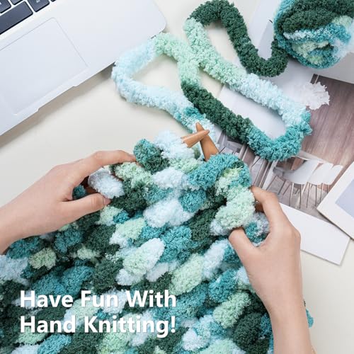 Image of Cozyful Chunky Yarn for Hand Knitting - #10 Chunky Chenille Blanket Yarn, Jumbo Big Thick Chunky Yarns for Crocheting, Tie Dye Bulky Knit Yarns, 8 Skein (20 yds 8 oz Each Skein), Forest&Teal&Sky&Mint