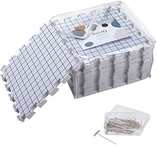 KnitIQ Blocking Mats for Knitting - Extra Thick Blocking Boards with Grids, 100 T-pins and Storage Bag for Needlework or Crochet - Pack of 9