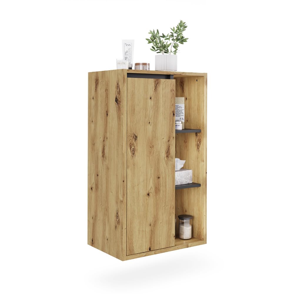 Vicco Mobiletto midi Viola, Artigiano/grigio, 50 x 86 cm con ripiani aperti, adatto per montaggio a parete e combinabile con la serie Viola