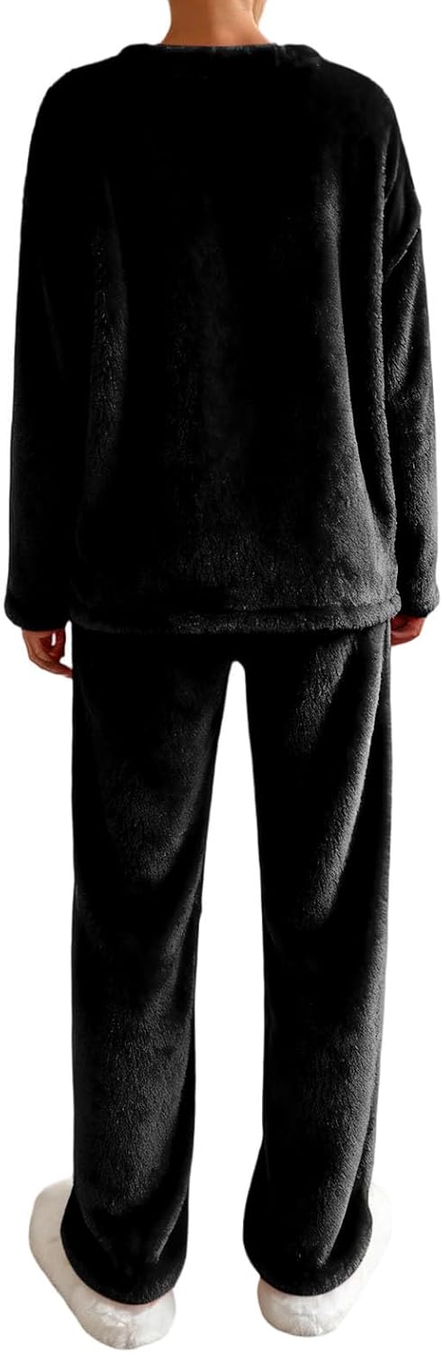 Flannel Pajamas for Women Set Comfy Lounge Sets with Pockets Two Piece Long Sleeve Pjs Soft Sleepwear Winter Clothes