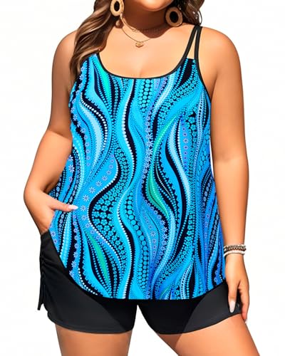 Image of Tempt Me Plus Size Tankini Swimsuits - Women Two Piece Tankini Top with Shorts Flowy Swimsuit 2025 Bathing Suits