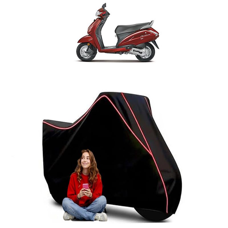 Image of Activa 4G BS6 Scooty Bike Cover Water Resistant Outdoor Use Universal Fit Scooters Motorcycles Heavy Duty UV Protection Dust Rain Scratch Resistant Elastic Bottom Black Blue Piping