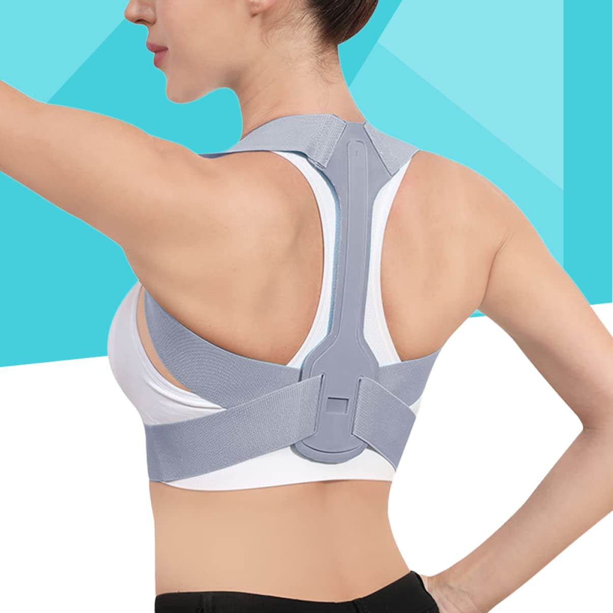 KOMBIUDA 1pc Hunchback Posture Brace for Adults Grey Adjustable Shoulder Belt Straightener Posture