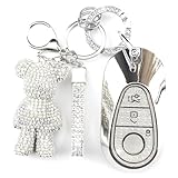 Rayslesan Cute Key Fob Cover with Rhinestone Bear Charm, Bling TPU Smart Key Case for Women, Compatible with Mercedes Benz S-Class G-Class E-Class EQE EQS 2020-2025 (3-Button, Silver)
