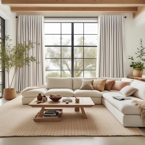 Topfinel 108 Inches Long Blackout Linen Curtains for Living Room,Extra Long Panels Large Window Room Darkening Textured Cold Block Rustic Acoustic Heavy Ivory Track Curtains 2 Panels by Topfinel - Image 3