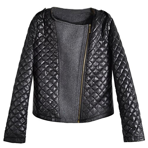 Veste motard simili cuir matelassé noir coupe ajustée et finitions haut de gamme