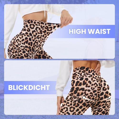 TNNZEET Thermo Leggings Damen Gefütterte Thermoleggings Winter Thermohose High Waist Leggins Mit Fleece Warme Hose für Sport Gym Yoga,Leopard,S-M