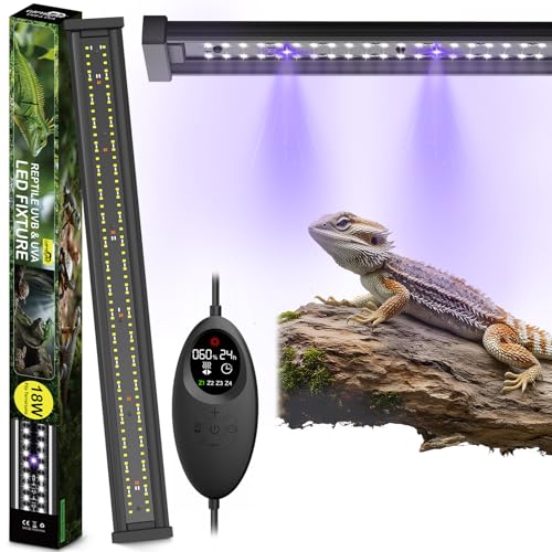 UVB Light for Reptiles, 28.5IN 18W LED UVA UVB Terrarium Lamp with 4 Auto Modes for Ferguson Zones, Terrarium Lamp for Bearded Dragons, Leopard Gecko, Snake, Turtle & More