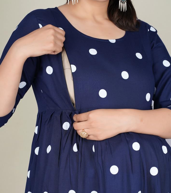 Image of Dhruvi Women's Rayon Anarkali Maternity Dress & Feeding Kurti with Zippers