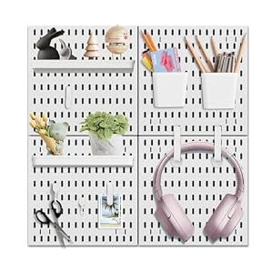 SHGJ&SOFT PegBoard Combination Kit, Pegboards and Accessories Modular Hanging, Wall Organizer Pegboard for Home and Office,24″×24″, Wall Mount Display Pegboard Panel Kits (White, 4 Pieces)