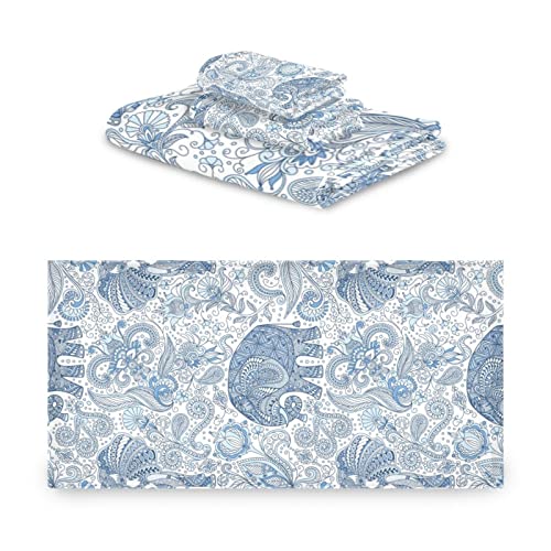 Kigai Paisley Elephant Bath Towel Set Of 3(1 Bath Towel, 1 Hand Towel, 1 Washcloth), Soft Absorbent Comfortable Quick Dry For Bathroom Shower Travel Hotel Gym #TOP1