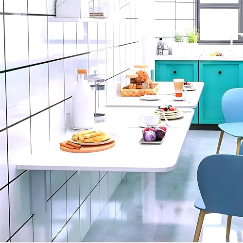Image of Floating Desk for Home, Office, Study, Kitchen, and Dinner Computer Bar Laundry Room Wall Mounted Folding Table Wall Mounted Folding Desk for Space Saving (ITALIK-White)