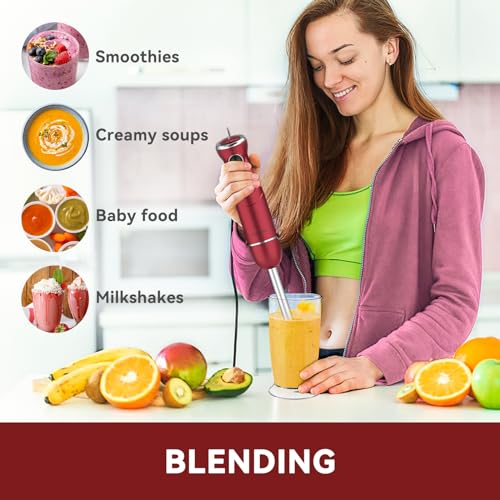 Immersion Blender 5 in 1 Hand Blender, Abuler 1000W Hand Mixer Stick,12 Speed Handheld Blender 304 Stainless Steel with 600ml Mixing Beaker, 500ml Chopper, Whisk and Milk Frother for Soup, Baby Food