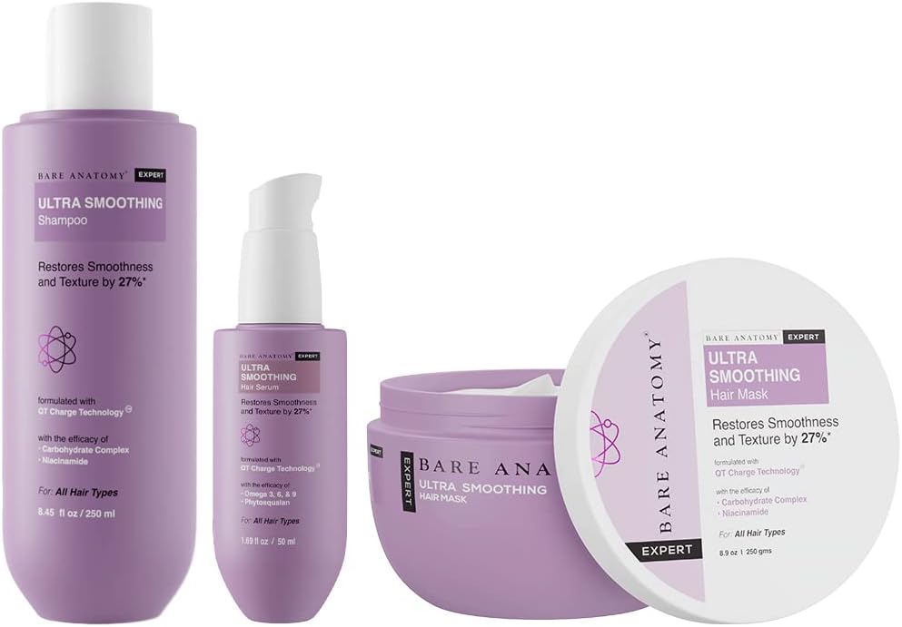 Ultra Smoothing Shampoo and Hair Mask and Hair Serum Kit Smoothness Thickens and Repairs Damaged Hair Locks in Moisture Sulphate and Paraben Free for Women and Men | (250 ml + 250 Gm + 50 ml)