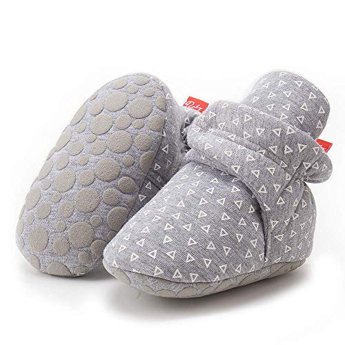 Zoolar Newborn Infant Baby Girl Boy Cotton Booties Stay On Sock Slippers Soft Shoes Non-Skid Ankle Boots with Grippers Toddler Crib Winter Shoe First Walker Birthday Shower Gift D-Gray