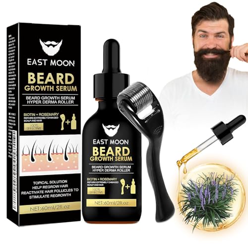 Tyafzzn Kit de crescimento de barba, jogo de crescimento de barba com rolo Dermaroller, soro de óleo para barba, rolo para crescimento de barba para homens, estimula barba,