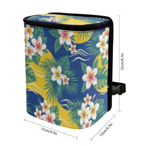 Image of Talayituse Plumeria Palm Leaf Print Car Trash Bin, Large Size Auto Trash Can Adjustable Portable Garbage Can with Lid, Vehicle Hanging Bag for Headrest Front Back Seat