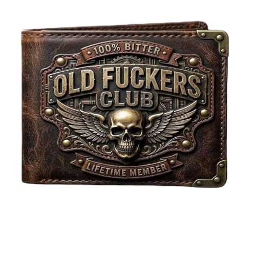 Image of Old F*CKERS Club Vintage Leather Wallet for Men, Premium 3D Chrome Skull Wings Bifold Wallet,Minimalist Billfold with Cash Storage,Skull Biker Wallets Gift for for Dad, Husband (A#)