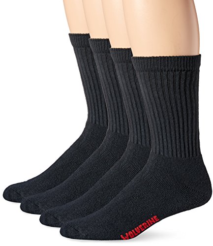 Wolverine Men's 4 Pack Crew Rib Stay Up Top Band Socks, Black, Sock Size:9-13/Shoe Size: 6-12 (Large)