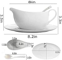 Qlans 17oz Ceramic Gravy Boat with Ladle & Saucer - Dishwasher Safe Sauce Boat for Gravy, Dressings, Broth & More