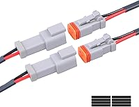 Vista 1 de Exqutoo Paquete de 2 conectores DT impermeables de 2 pines macho y hembra con cables de 16AWG 105℃ 600V y tubos termorretráctiles, aplicables