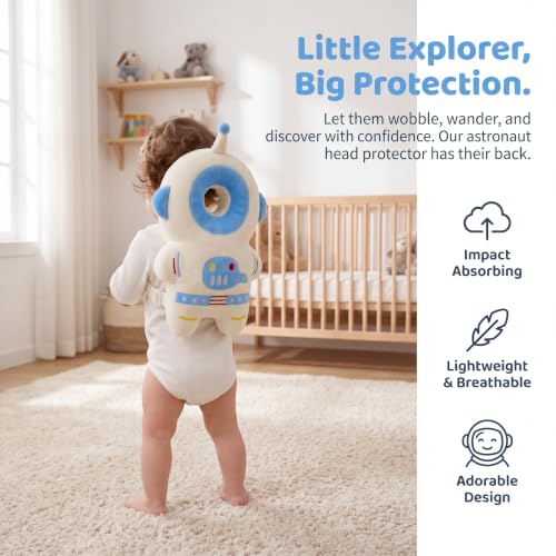 Image of Baby Head Protector Backpack - Soft & Lightweight Fall Cushion Backpack for Toddlers Walking and Crawling(Blue Astronaut)