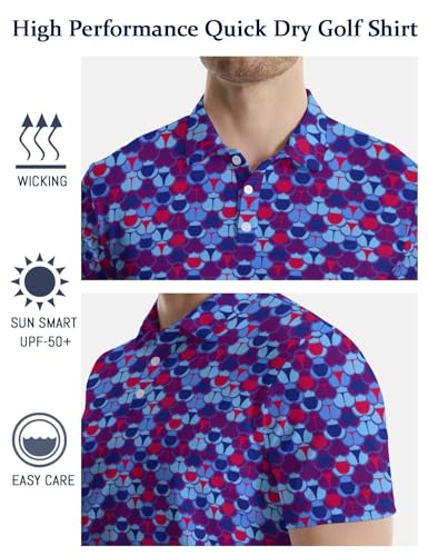 Image of Men's Funny Golf Shirts Hawaiian Polo Shirts 80S Flashes Polo Shirts Funny Hawaiian Beach Summer Golf Polo Shirts