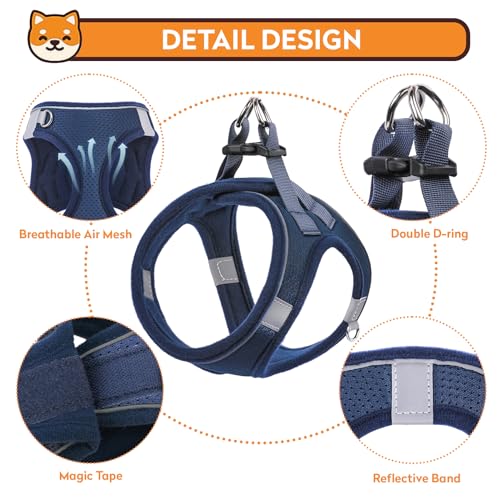 Dog Harness with Leash Set, No-Pull Step-in Reflective Pet Harness with 1 Leash Clips, Adjustable Soft Padded Easy Walk Dog Vest for Small Medium Large Dogs, Cats(Dark Blue,Medium) - Image 3