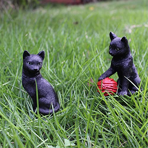Leutsin Small Miniature Garden Figurines 6Pc, Cute Animals Mini Micro Scenery Flower Pot Stake, Miniature Fairy Garden Accessories, Fairy Garden Miniatures For Courtyard Meadow Decoration (Black Cat) #TOP4