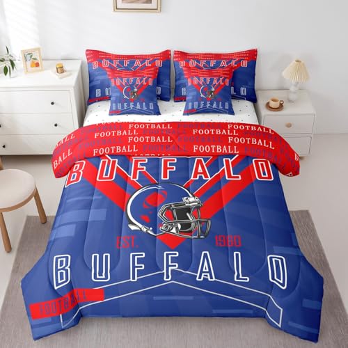 Feelyou Football 7 Pieces Comforter Sets Twin Size Rugby Sports Bedding Set for All Season Football City Bed in a Bag with Comforter, Sheets, Pillowcases & Cushion Cover