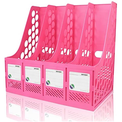 Lemical Sturdy Candy Colored File Organizer A4 Desktop File Folder Holder Thicken File Organiser Box 4 Compartments File Storage File Frame Desk File Rack File Dividers Magazine Organizer Cover