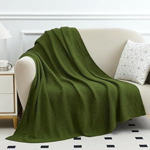 Aganear Knit Throw Blanket for Couch Cable Knitted Throw Blanket for All Seasons Soft Cozy Lightweight Knit Blanket for Living Room Bed Office Travel Boho Decor 50×60 Olive Green