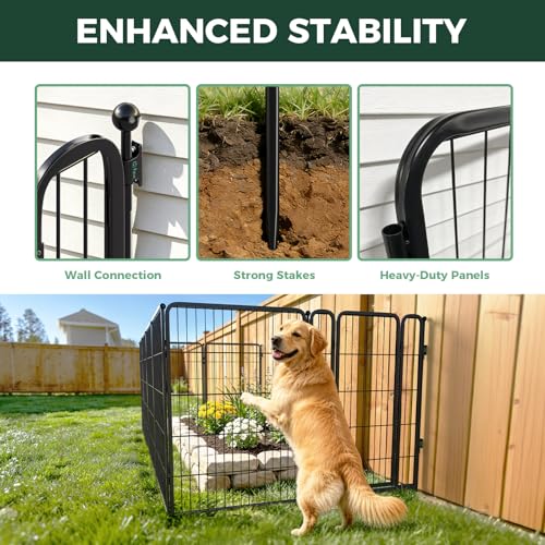 Image of FXW Garden Fence Outdoor for the Yard - 40in(H) x 18.2ft(L) Heavy Duty Metal Animal Barrier for Dog, No Dig Decorative Dog Fence with Fence-to-Wall Anchor (Pack of 4), 8 Panels, Black