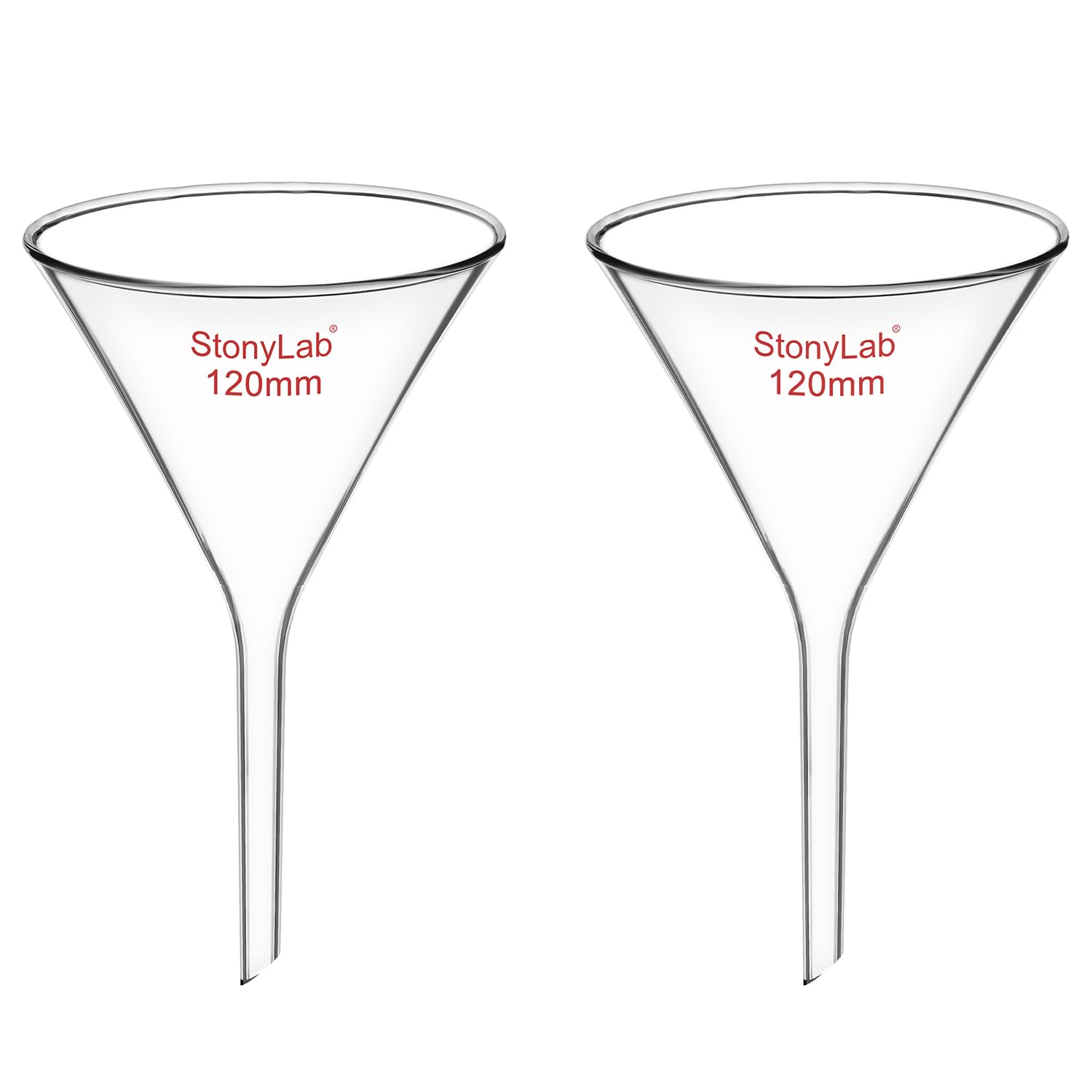 stonylab Entonnoir en Verre, Lot de 2 Entonnoirs à Filtre en Verre Borosilicaté à Paroi Épaisse à Col Court, Matériel de Laboratoire, Diamètre 120 mm