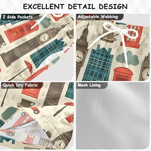 Boys Swim Trunks Telephone Booth Bus Big Ben Umbrella Toddler Swim Shorts Beach Board Shorts Swimsuit3