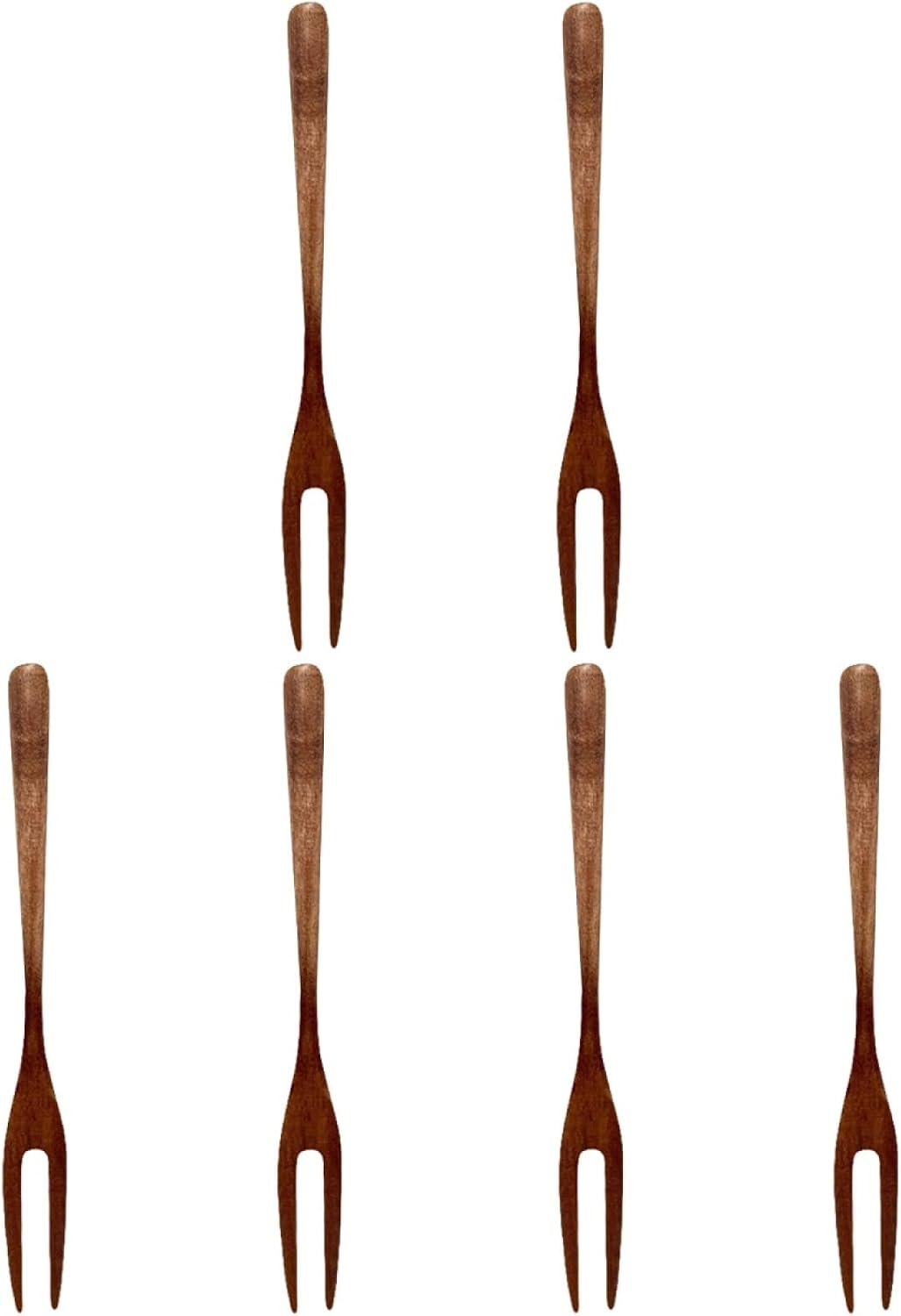 Kisangel 6 Pcs Wooden Fruit Forks Two-Tine Dessert Forks Pastry Forks Cocktail Forks for Entertaining Buffet and Appetizers 5.51 Inch
