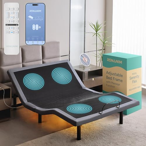 Image of SFE Twin XL Adjustable Bed Frame - Zero Clearance Smart Frame, Electric Massage, Wireless Remote for Head & Foot Lift, 3 Height-Adjustable Legs - Zero Gravity, Underbed Lights & 4 USB Ports