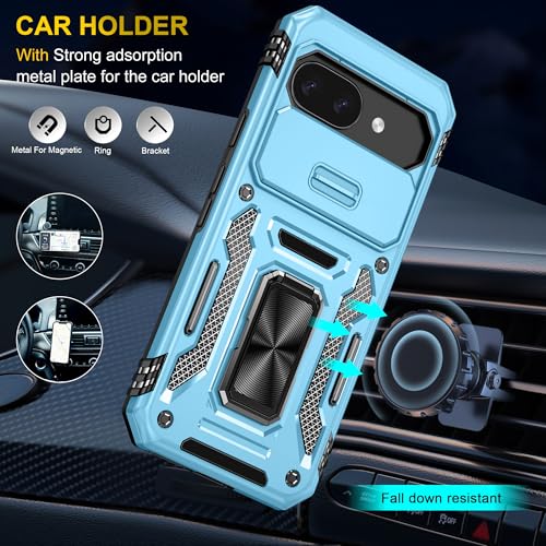 Image of Slide Camera Cover with Ring Holder Mobile Phone Case Cover for Google Pixel 9a (Blue)