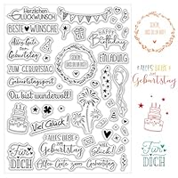 BOOMTOP Silikon Stempel Geburtstag Transparent Stempel Geburtstagsstempel Clear Stamps Sprüche Deutsch Happy Birthday Stempelmotive zum Kartenbasteln DIY Geschenk Scrapbooking Fotoalbum