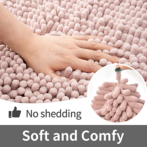 FRESHMINT Chenille Bath Rugs Extra Soft and Absorbent Microfiber Shag Rug, Non-Slip Runner Carpet for Tub Bathroom Shower Mat, Machine-Washable Durable Thick Area Rugs (24" x16.5", Pink)