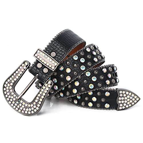 Ceinture strass haut de gamme style cowgirl flocons et similicuir croco