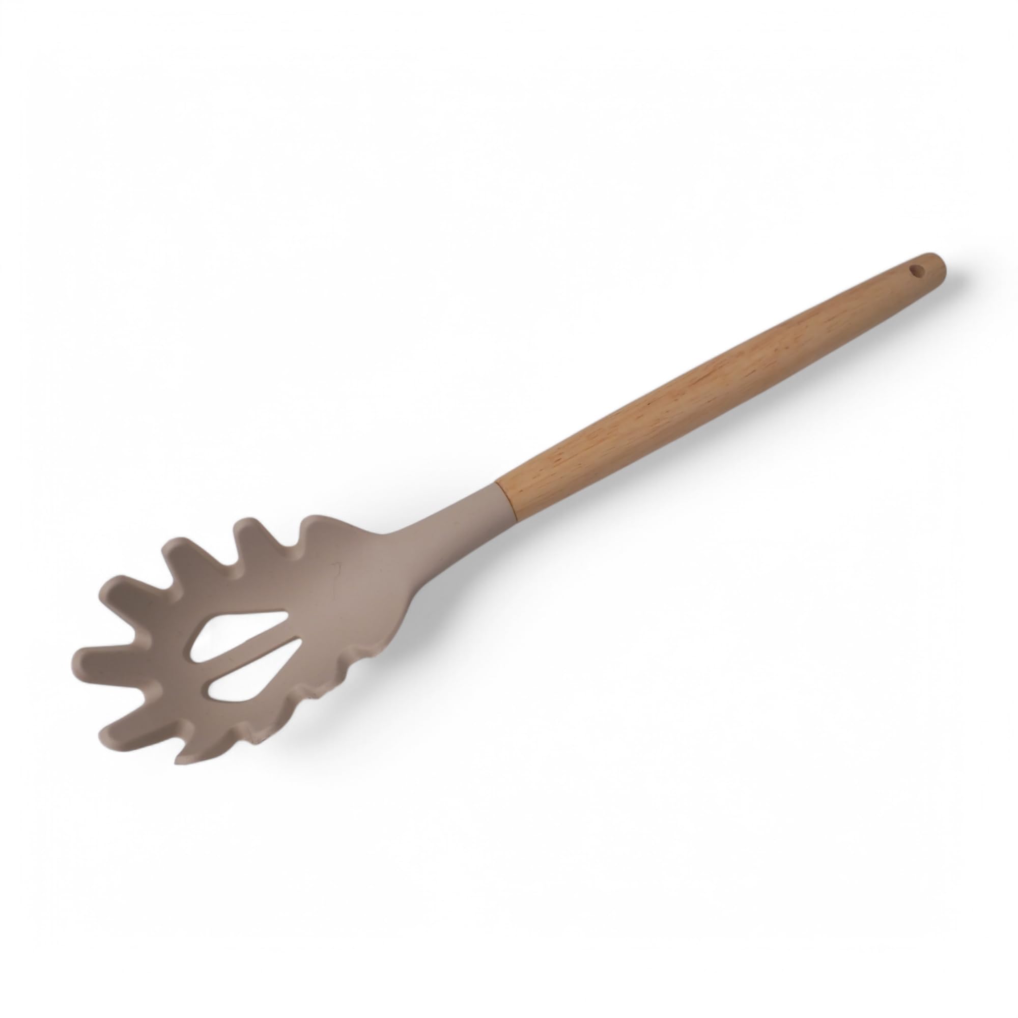 Deconox Bambu Saplı Silikon Makarna Servis Kaşığı – Isıya Dayanıklı, Yapışmaz, 3 Renk Seçenekli, 27cm – Uzun Saplı Makarna Kaşığı (BEJ)
