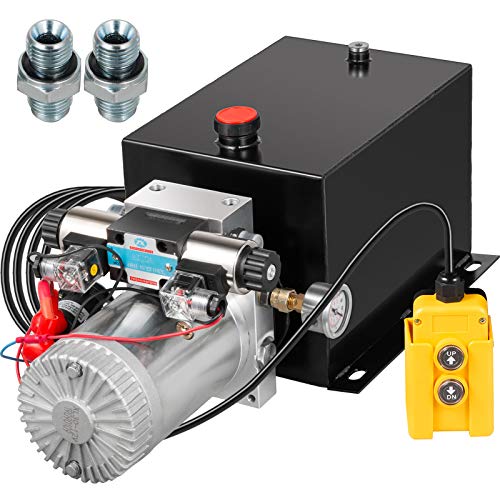 VEVOR Hydraulic Power Unit 12 Volt Dump Trailer Hydraulic Pump Double Acting 12 Quart Hydraulic Pump Electric Hydraulic Cylinder Pump with Brass Pressure Gauge for Dump Trailer Lift Gates & Trucker