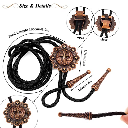 Rechicgu Vintage Cross Bolo Tie For Men Handmade Leather Necktie Western Cowboy Rodeo Bola Tie For Women(Red Copper) #TOP6
