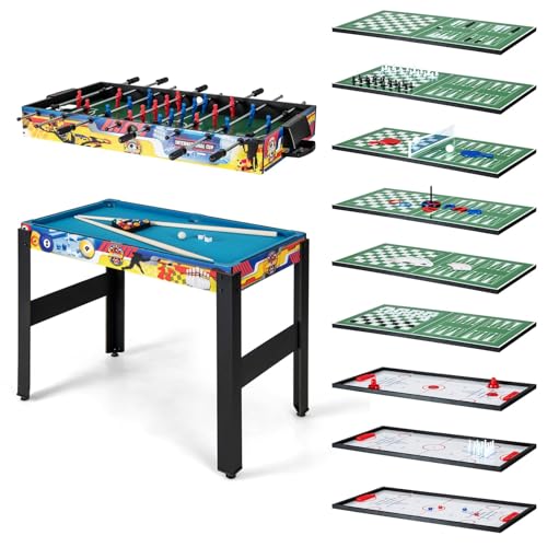 COSTWAY 12 in 1 Spieltisch, Multifunktionstisch mit Tischfußball, Airhockey, Billard, Tischtennis, Schach, Bowling, Shuffleboard, Kombi-Tisch Tischkicker für Zuhause, Büro, Bar