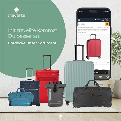 Travelite Hartschalenkoffer mittelgroß, erweiterbar, 4 Rollen, City, Trolley mit kratzfester Oberfläche, TSA Schloss, Dehnfalte, 68 cm, 78-86 Liter