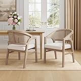 Christopher Knight Home Faritel Modern Wooden Dining Chairs Set of 2, Fabric Upholstered Kitchen Side Armchairs, Living Room Comfy Reading Chair with Curved Rattan Back, Light Ash+Beige