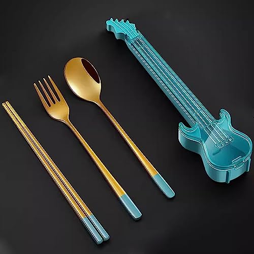 Baguettes en acier inoxydable et cuillère avec boîte guitare pour le bureau