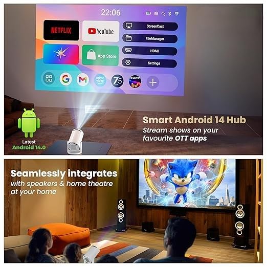 Image of Electronics Lightbeam Android Smart LED Projector 4K UHD & 1080p Support, Built-in Streaming Apps (Netflix, Prime, Hotstar, etc), Auto Keystone, 4000 Lumens, 150 inch Screen, Miracast, HDMI, USB